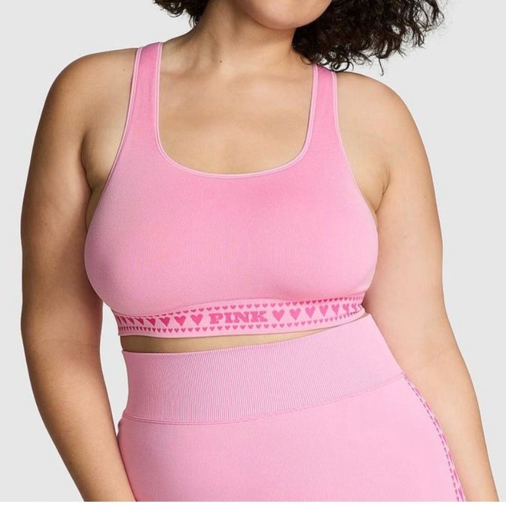 Pink Seamless Hearts Square Neck Longline Sports Bra Size Medium - Picture 7 of 9